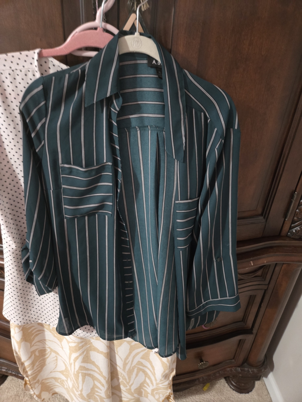 A. Byer Teal and White Vertical-Stripe Shirt Jacket